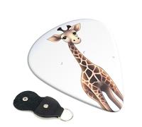 Cute giraffe Guitar Picks 6 Pack with Leather Guitar Pick Holder Keychain, Plectrum Key Fob Cases Bag, Abstract Art Plectrum for Acoustic Electric Guitar, Ukulele 0.71mm