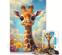 Cute Giraffe in Flowers 1000 Piece Jigsaw Puzzle for Teenagers Mindful Game Snug Cut Happy Challenge (38x52cm)