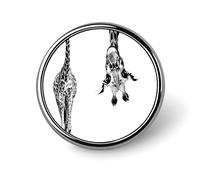 Cute Giraffe Looking for Its Head Black White Round Brooch Pin, Unisex Smooth Surface Lapel Tie Pin, Lightweight Badge Jewelry Crafts Decor for Costume Accessory Men Women