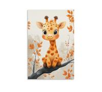Cute Giraffe Nursery Wall Art Adorable Cartoon Jungle Animal Sitting on Tree Soft Watercolor Style Baby Room Poster for Toddler Kids Bedroom Or Playroom Decoration Gift 24x36inch(60x90cm) Unframe