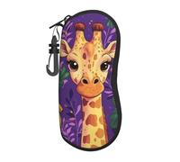 Cute Giraffe Print Glasses Case, Neoprene Zipper Eyeglass Portable Sunglassescase With Belt Clip