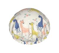 Cute Giraffe Print Large Shower Caps,Elastic Band Hair Cap,Double Waterproof Layers Bath Hair Hat,For Women Men Kids