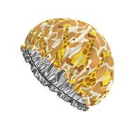 Cute Giraffe Print Shower Cap Women Waterproof Reusable PEVA Lining Adjustable Elasticized Hem for All long Hair Bath Hat