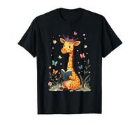 Cute Giraffe Reading Book Floral Flowers Bookworm T-Shirt