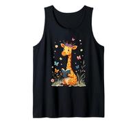 Cute Giraffe Reading Book Floral Flowers Bookworm Tank Top