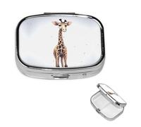 Cute Giraffe Square Metal Pill Box 2 Compartment Cute Travel Pill Organizer Case Portable Medicine Vitamin Organizer Pill Case for Women Men Travel Unique Gift