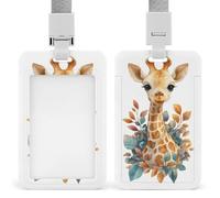 Cute Giraffe Watercolor Foliage ID Badge Holder Retractable Clip Card Holder Card Protector Name Badge Name Tag for Work Office Doctor Nurse