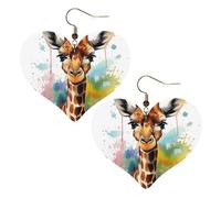 Cute giraffe watercolor Leather Earrings for Women Heart Earring Lightweight Dangle Earrings Jewelry Gifts