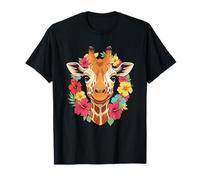 Cute Giraffe with Colorful Tropical Hibiscus Wreath T-Shirt