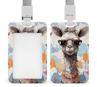 Cute Giraffe with Colors Sunglasses Funny Badge Holder with Lanyards Retractable Vertical Plastic Id Badge Holder Name Key Card Holders Case for Teacher Nurse Doctor Office Gift for Coworkers