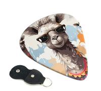 Cute Giraffe with Colors Sunglasses Funny Guitar Picks 6 Pcs, 0.46mm Thickness Celluloid Plectrum with Leather Picks Holder, Personalized Guitar Pick for Bass Electric Acoustic Guitars Lovers Gift