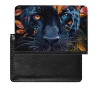 Cute Giraffe with Colors Sunglasses Funny Passport Holder Slim Travel Wallet RFID Blocking Card Case Cover Passport Cover Protector Essentials with Credit Card Slots for Women/Men, Leaves and Panther