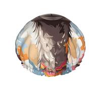 Cute Giraffe with Colors Sunglasses Funny Shower Cap for Women Reusable Waterproof Shower Bonnet Washable Elastic Band Bath Hair Hat Double Layered Bath Cap Extra Large for Long Hair