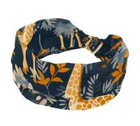 Cute Giraffe with Leaves Pattern Wide Headbands for Women, Yoga Workout Head Bands Wide Elastic Hair Bands for Washing Face Makeup