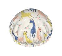 Cute Giraffe Women Luxury Shower Cap, Double Protection Layers Elastic, Reusable Adjustable Shower Bonnet