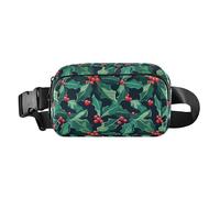 Cute Giraffes Clouds Women Men Teenagers Stylish Waist Pack Crossbody Bag for Travel Shopping Running, Christmas Holly Leaves, One Size