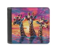 Cute Giraffes Colorful Sunset Funny Wallet for Men RFID Blocking Bifold Wallet Soft Billfold with Card Slots Custom Gifts