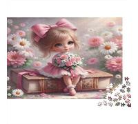 Cute Girl 1000 Piece Jigsaw Puzzle Paper for Adults Pink Daisy Jigsaw Puzzle 38x26cm/1000pcs