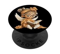 Cute Girl Angel Open Book Reading Child Graphic Round Bow PopSockets Adhesive PopGrip