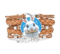 Cute Girl Big Eyes Rabbit Love Adjustable Leather Braided Bracelet Brown