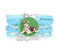 Cute Girl Cookies Malamute Dog Love Adjustable Leather Braided Bracelet Blu