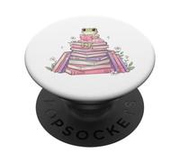Cute Girl Frog Sitting on Books Whimsical Reading Aesthetic PopSockets Adhesive PopGrip