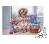 Cute Girl Knitting Scene Jigsaws 1000 Pieces for Adults with Precision Cut Centenary Jigsaws As A Stress Relief Puzzle for Fun Activity for Home 70x50cm/1000pcs