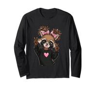 Cute Girl Raccoon Winking with Oversized Glasses Peace Sign Long Sleeve T-Shirt