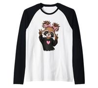 Cute Girl Raccoon Winking with Oversized Glasses Peace Sign Raglan Baseball Tee