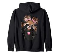 Cute Girl Raccoon Winking With Oversized Glasses Peace Sign Zip Hoodie