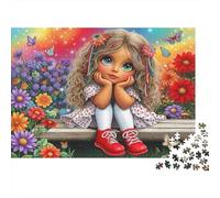 Cute Girl Sitting Flower Jigsaw Puzzles for Adults Interesting Puzzle Game 1000 Jigsaws Educational Games Home Decoration Gifts 52x38cm/1000pcs