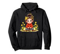 Cute Girl Sitting with Yellow Flowers and Chicks - Spring Pullover Hoodie