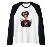 Cute Girl with Curly Hair and Angel Wings Design Raglan Baseball Tee