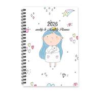 Cute Girls 2026 Planner A5 To Do List Notebook Notepad Mens Journal 2026 Diary/Planner for Homework Week To View Monthly Year Diary with Dotted Line Note Page Slim
