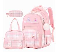 Cute Girls Backpack, 3PCS Cute Kids School Bag, 16.8 Inch Kindergarten Primary School Backpack with Lunch Box Pencil Case Set, Style1-pink, One Size