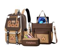 Cute Girls Backpack, Adorable Capybara Kid School Bookbag, Lightweight Children Bookbag with Messenger Bag and A Pencil Case for Teens Child Boys Kids