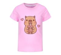 Cute Girls Capybara t-Shirt, Classic Round Neck Kids Short Sleeve Tops Summer,Pink,120cm
