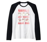 Cute Girls Ghost Halloween Ghouls Just Wanna Have Fun Women Raglan Baseball Tee