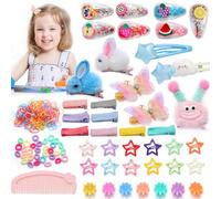 Cute Girls Hair Accessories Set Toddler Butterfly Rabbit Glitter Fruit Star Flower Small Hair Clip Colorful Rubber Bands and Elastic Cotton Bands