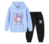 Cute Girls Hoodie Set, Kawaii Cartoon Print Girls Hoodie, Girls Sweatshirt Long Pants Two Piece Set,Blue,120cm