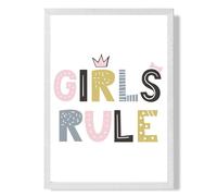 Cute Girls Rule Scandi Quote Framed Print SIZE: A2 with White Frame ARTZE Pink A2