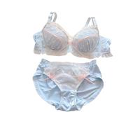 Cute girls underwear color clash lace with steel ring bra set Kawaii Sexy Lingerie Bow Bras And Panty Lolita Plus Size (Color : Blue, Size : 90B)