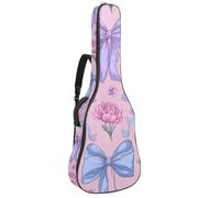 Cute Girly Bow and Pink Floral Pastel Background Acoustic Guitar Bag Thick Padded, Waterproof Guitar Gig Bag for 40 41 42 Inch Guitars