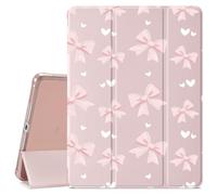 Cute Girly Bow Tie Pattern for iPad Air 6th Generation 11" M2 2024/iPad Air 5th 2022/4th 2020 Generation 10.9" Cute Bow Protective Case for Girls,Pencil Holder & Clear Back & Trifold Pink Cover