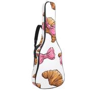 Cute Girly Croissant and Pink Bow Pattern Guitar Bag, Padded Acoustic Guitar Case Backpack with Adjustable Shoulder Strap Pockets