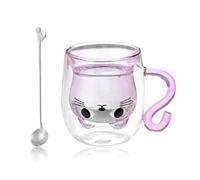 Cute Glass Cup, Cat Paw Glass Mug, Floral Fusion Double Wall Glass Cups, Milk Coffee Mug, Suitable for Birthdays, Valentine's Day, Easter, Wedding Gifts