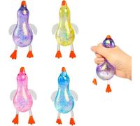 Cute Glitter Duck Squishies Toys, 4 Pack Malt Sugar Stress Relief Ball, Slow Rising Soft Squeeze Sensory Fidget Toy for Kids Adults, Anxiety Calming Squishy Duck for Party Classroom Favors