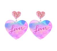 Cute Glitter Flamingo Dangle Drop Earrings Shiny Pink Love Heart Earrings Lightweight Acrylic Tape Butterfly Earrings Valentine's Day Jewelry Gifts for Women Girls, Acrylic, No Gemstone