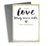 Cute Glitter Love Story Typography Anniversary Card - A True Love Story - A True Love Story Never Ends