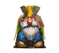Cute Gnome 1 Printed Christmas Drawstring Bags for Xmas Gift Wrapping, Yellow Christmas Ribbon, S